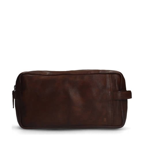 Manfield leren toilettas donkerbruin afbeelding