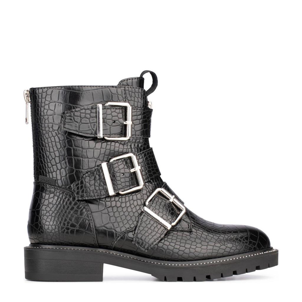 Zwarte dames POSH by Poelman bikerboots van imitatieleer met ritssluiting