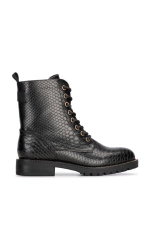 Kiek veterboots met slangenprint zwart