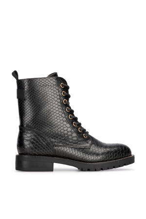 Kiek veterboots met slangenprint zwart
