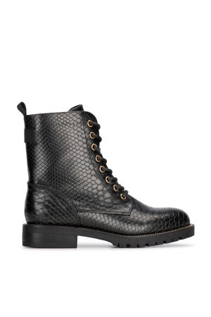 Kiek veterboots met slangenprint zwart
