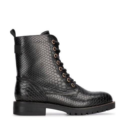 POSH by Poelman Kiek veterboots met slangenprint zwart afbeelding