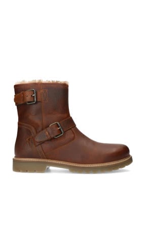 gevoerde leren enkelboots cognac