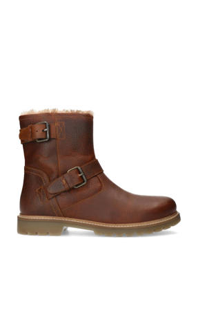 gevoerde leren enkelboots cognac