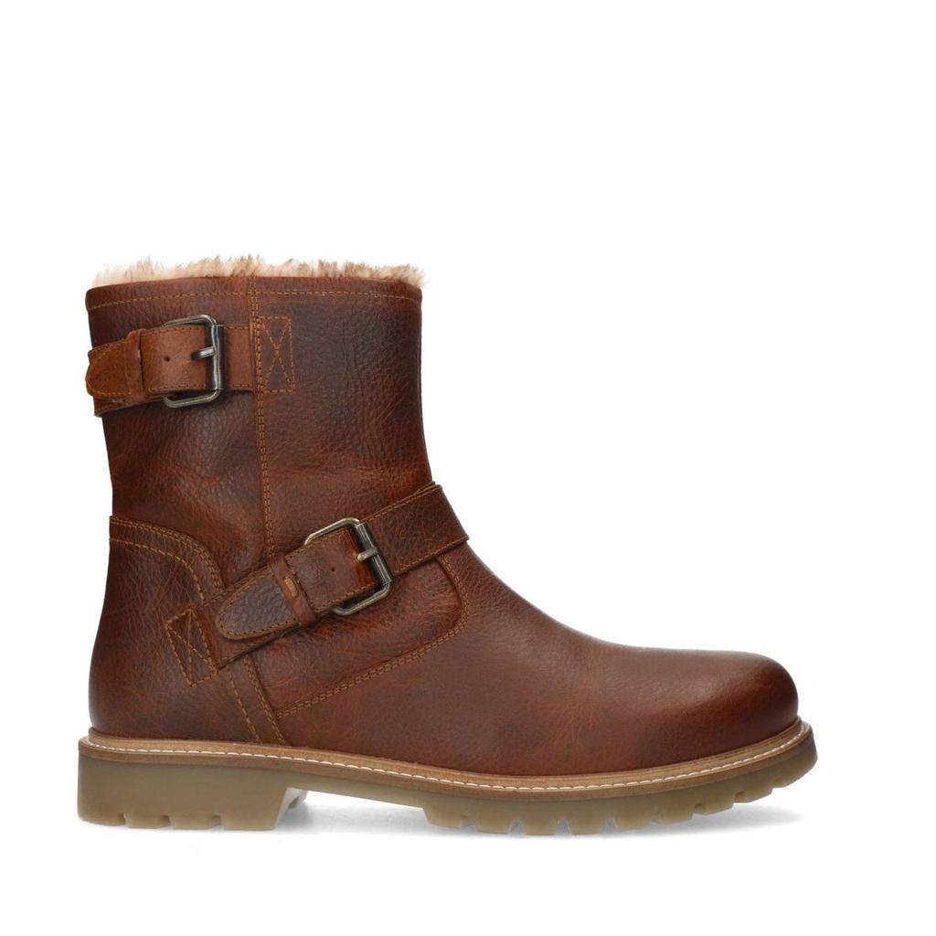 Cognackleurige heren Manfield gevoerde leren enkelboots met ritssluiting