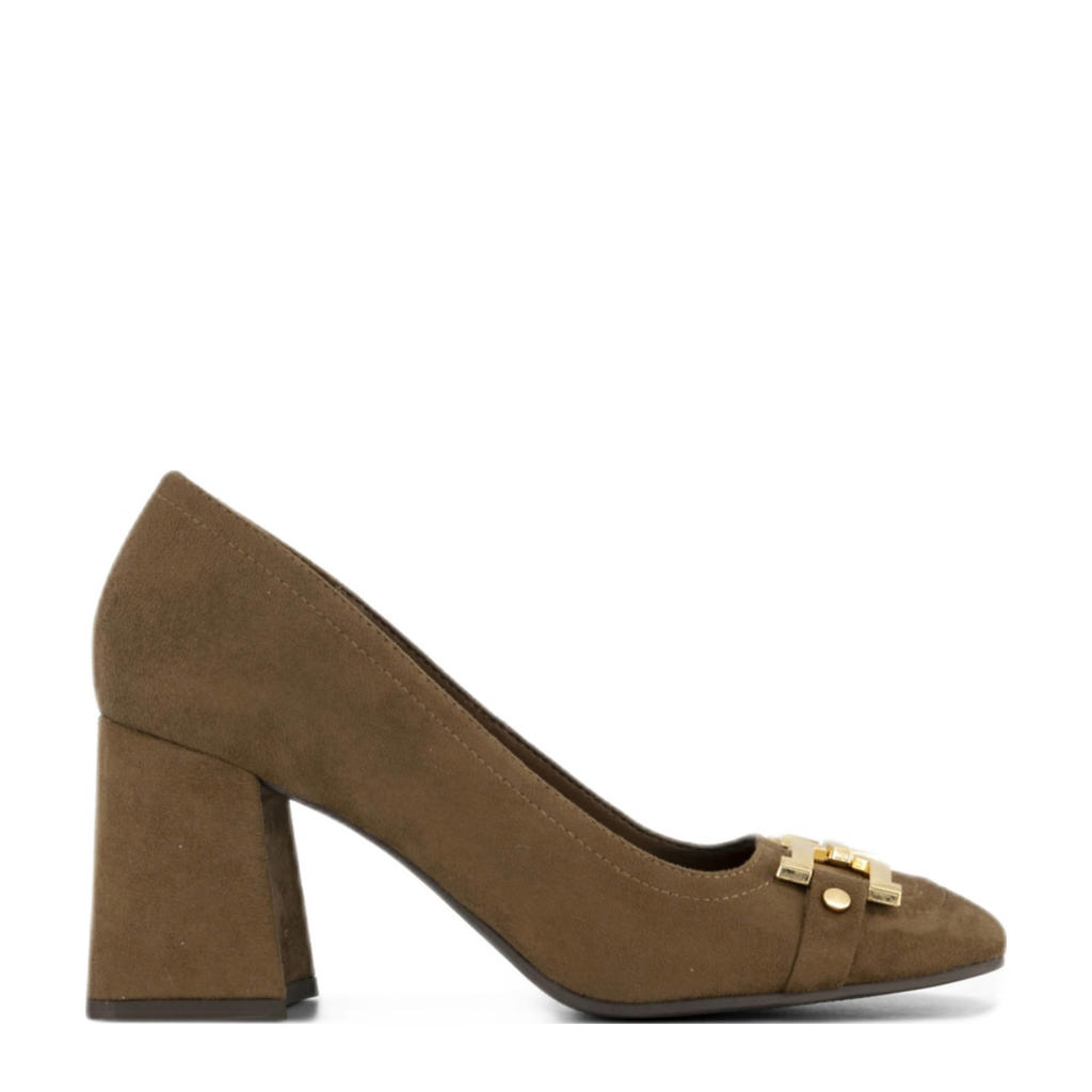 Bruine dames Graceland pumps van imitatiesuède met blokhak en effen