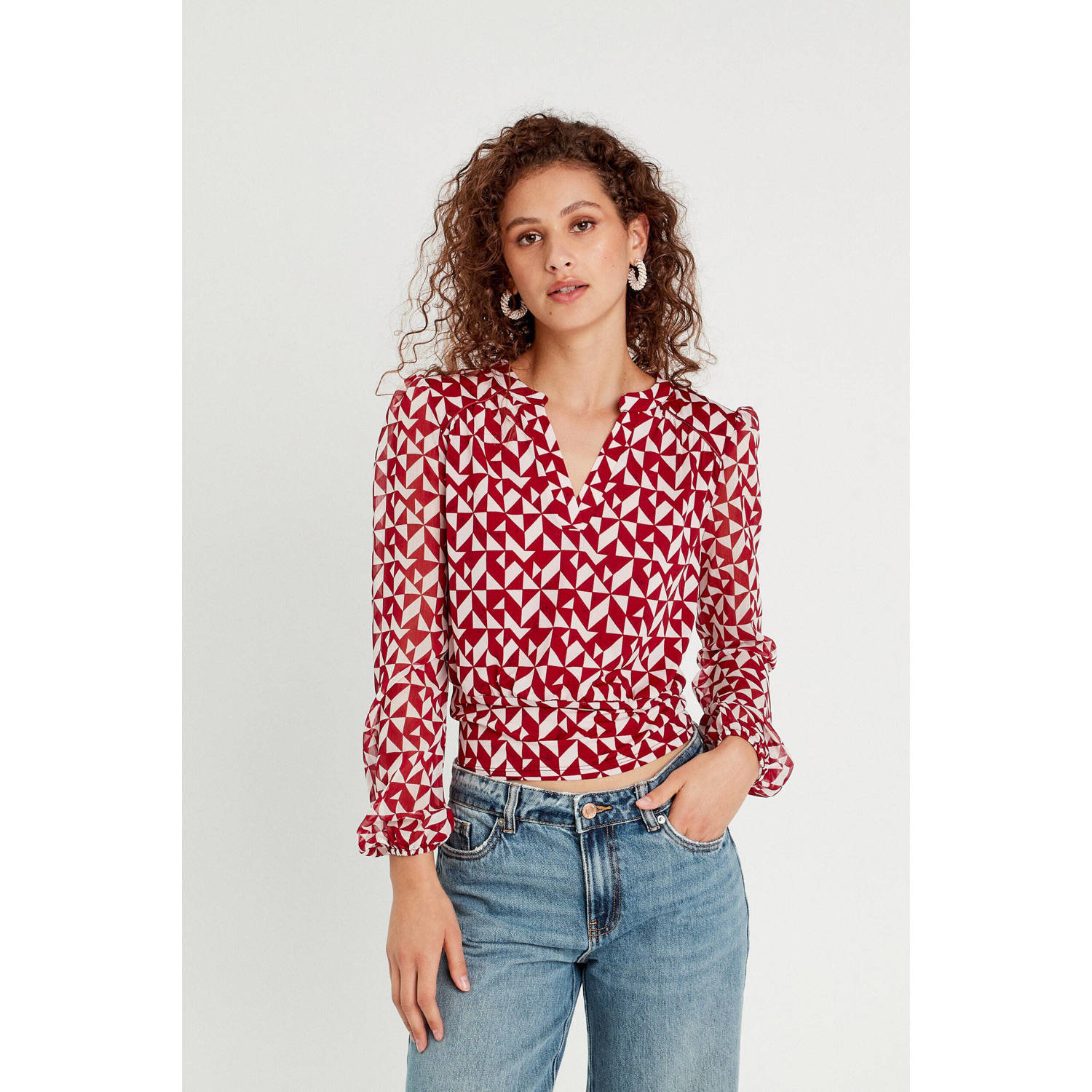 Cache top met grafische print rood roze