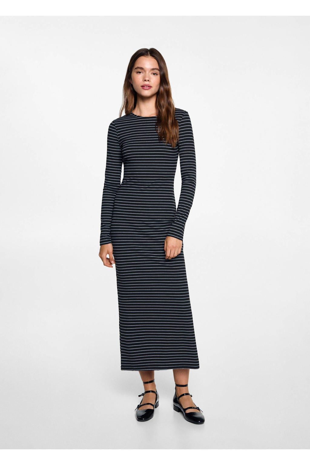 Top Mango Open Rug MANGO TEEN gestreepte maxi jurk met open rug donkergrijs/lichtblauw ...