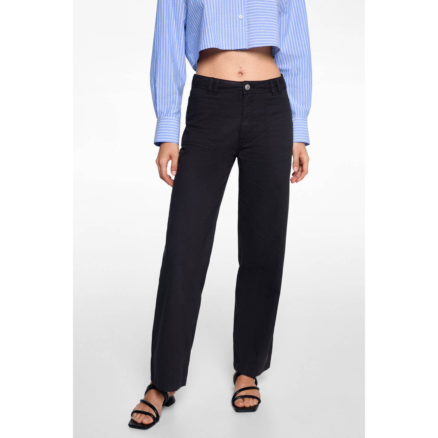 MANGO TEEN straight fit broek donkerblauw