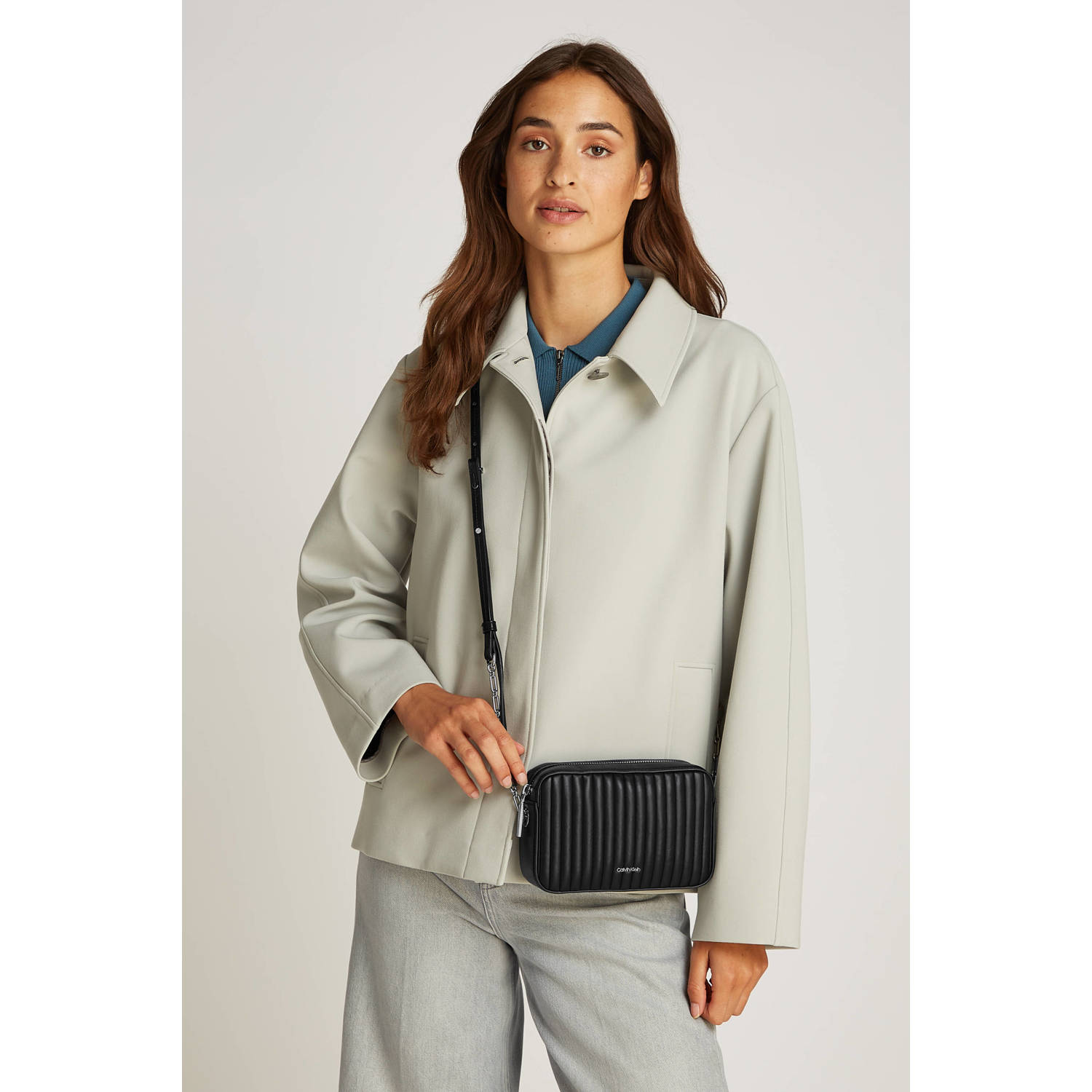 Calvin Klein doorgestikte crossbody tas zwart