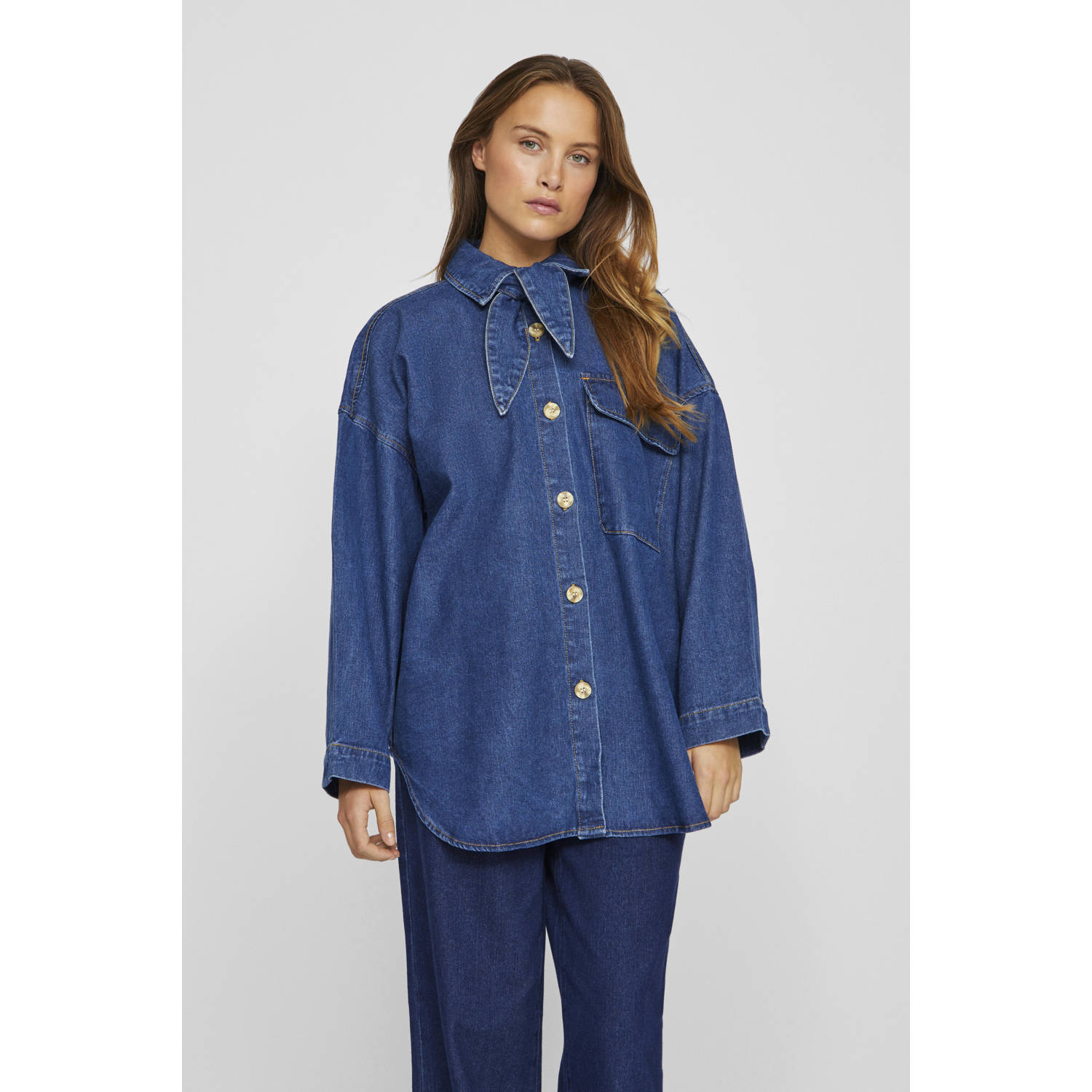 VILA denim blouse VIKIMMI medium blue denim