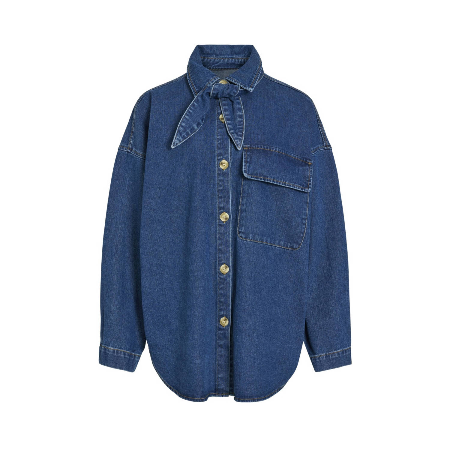 VILA denim blouse VIKIMMI medium blue denim
