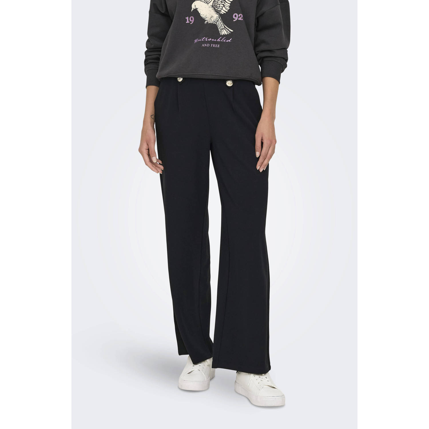 ONLY wide leg broek ONLSANIA zwart