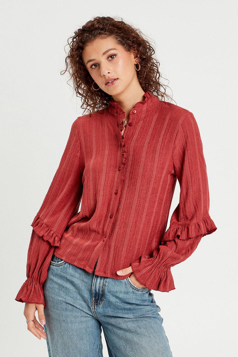 GRACE KARIN Damesblouse met A-lijn taille, slim fit, elegante ruches, blouse, kapmouwen, V-hals, zomertops, Abrikoos, XXL