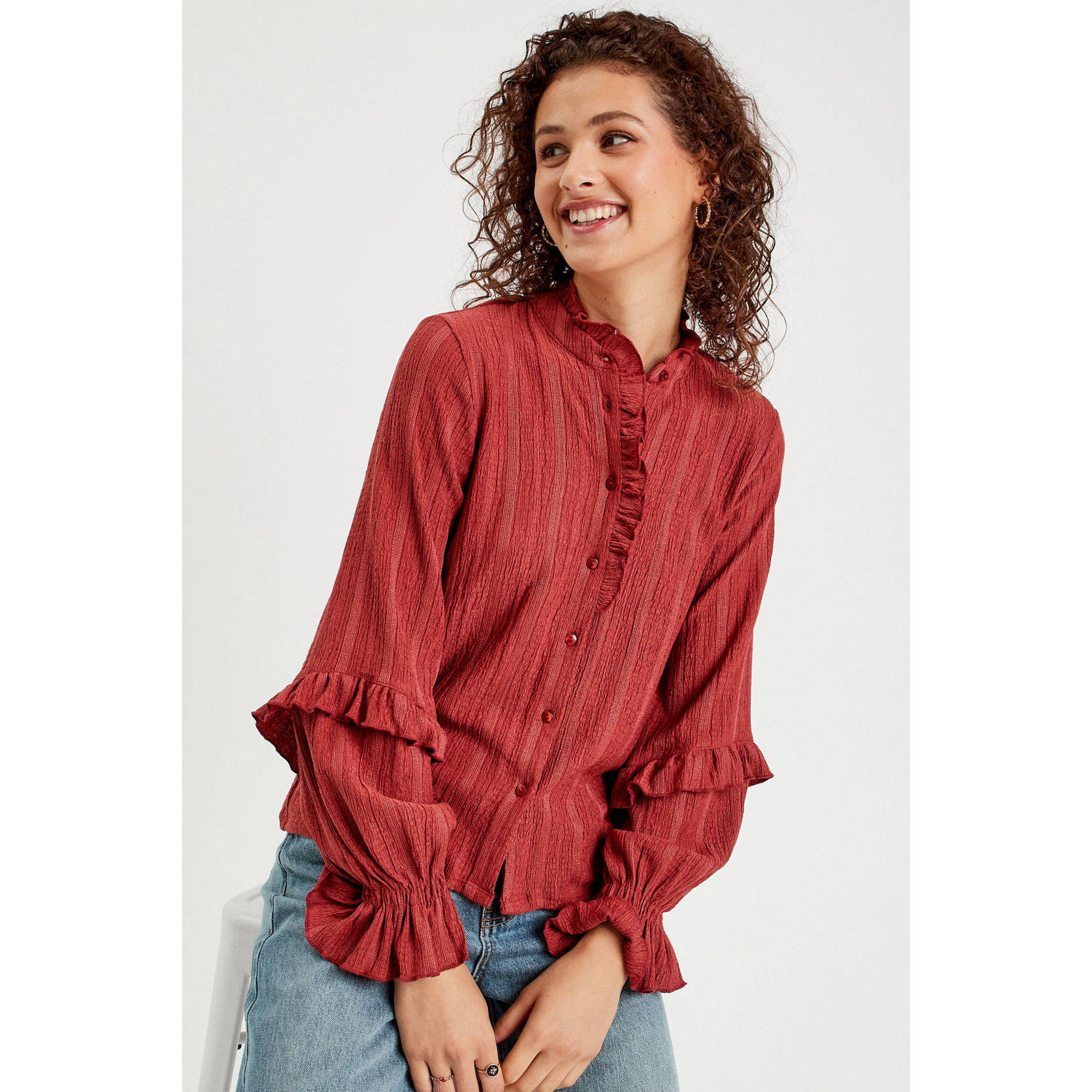 Cache blouse met ruches rood