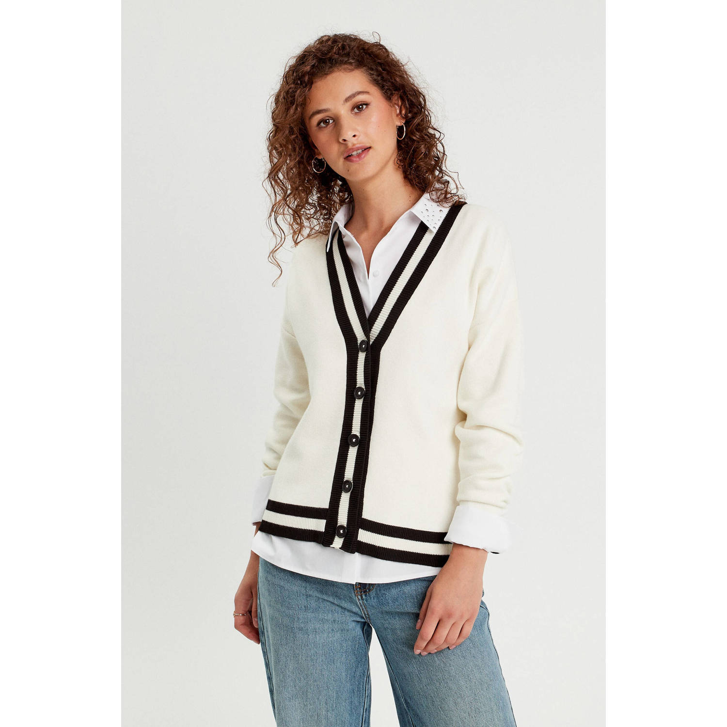 Cache vest ecru donker blauw
