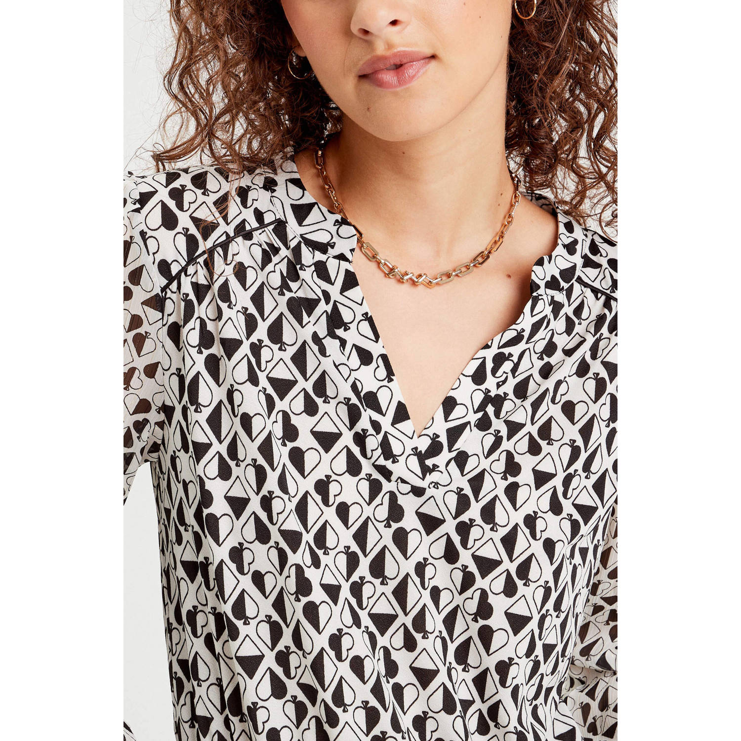 Cache top met all over print wit blauw