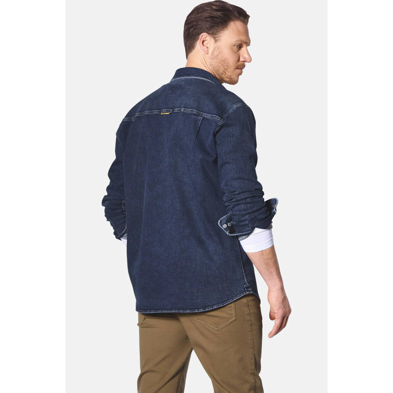 Jan Vanderstorm +FIT Collectie regular fit denim overshirt OLAVIK Plus Size donkerblauw