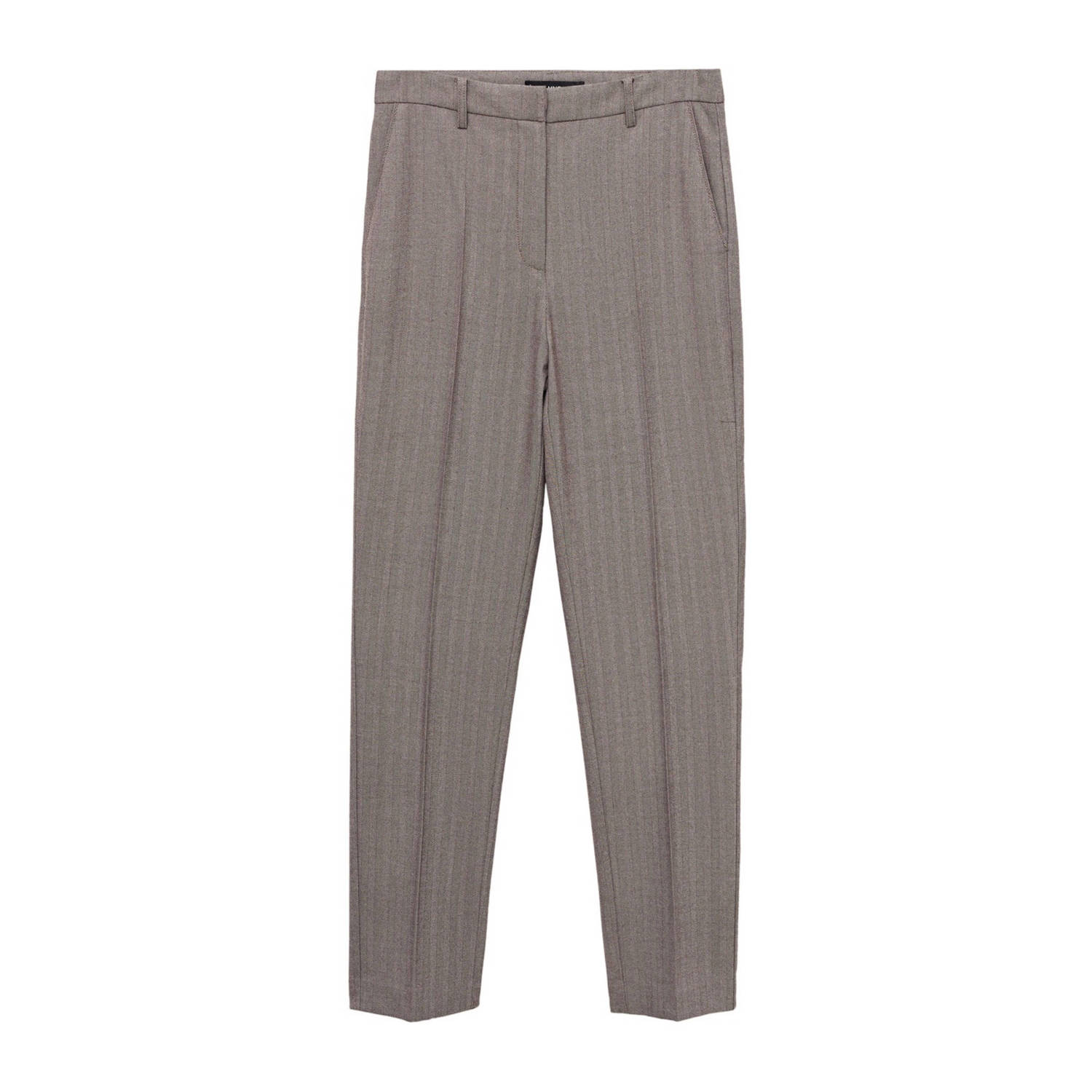 Mango gestreepte tapered fit broek beige bruin