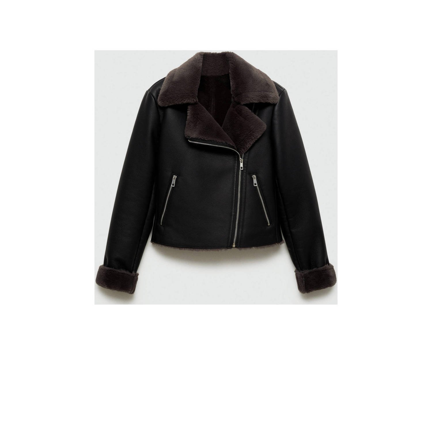 Mango imitatieleren jas winter zwart
