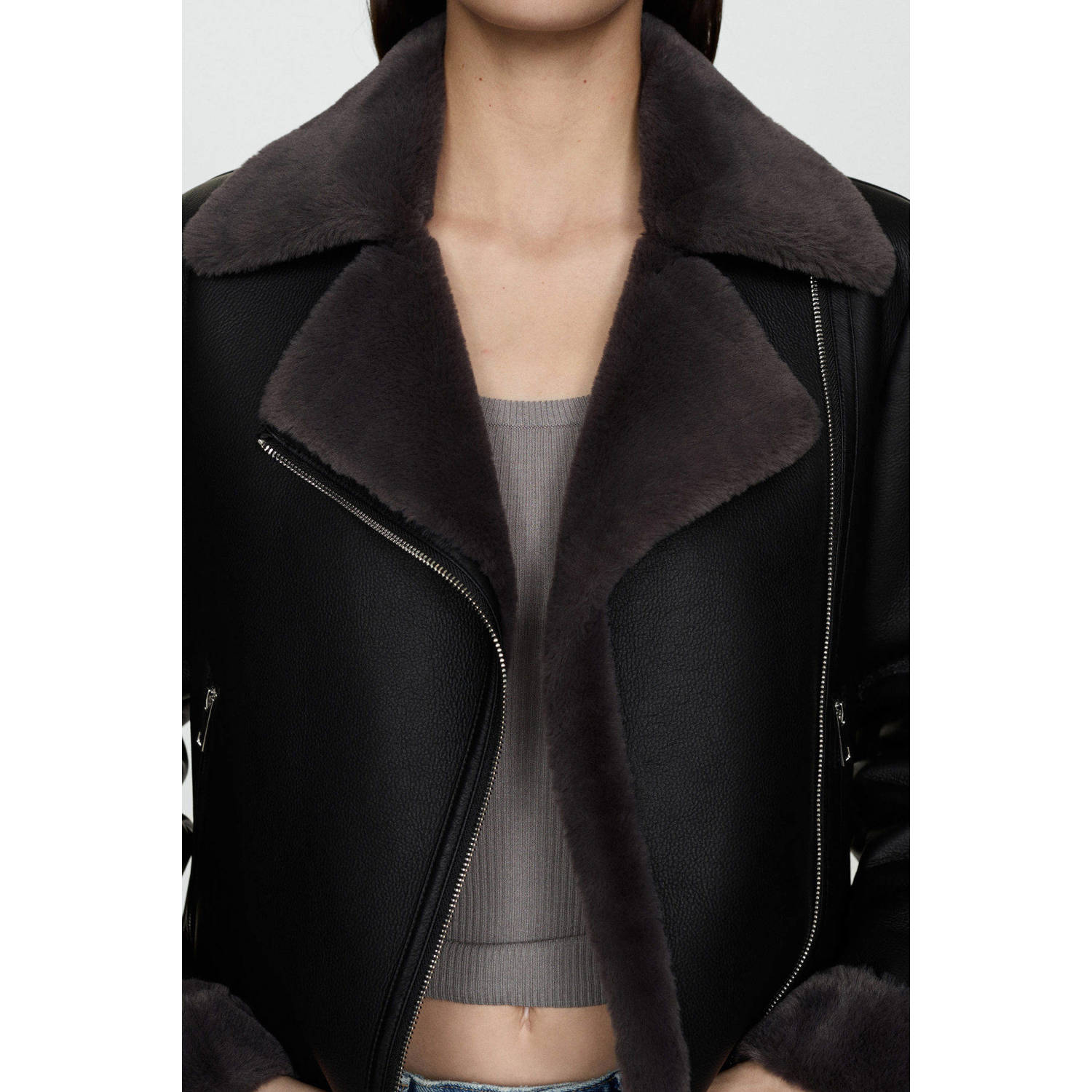 Mango imitatieleren jas winter zwart