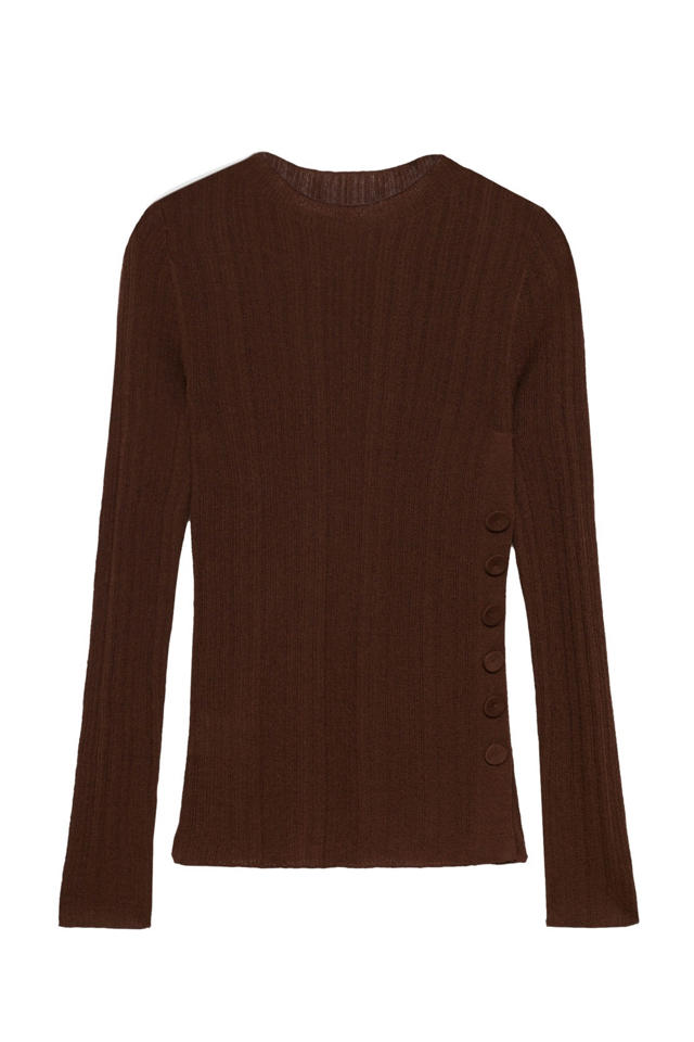 Mango gebreide trui donkerbruin wehkamp