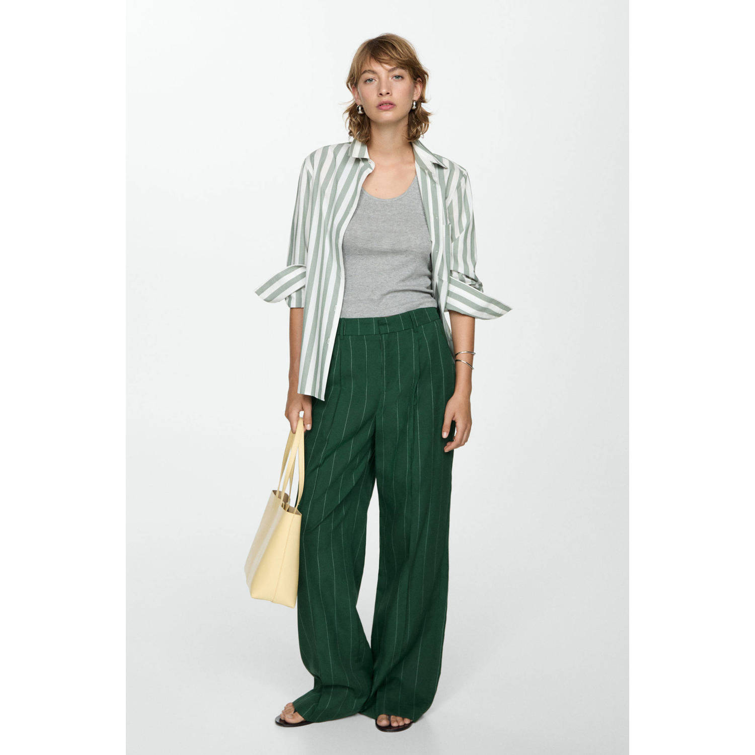 Mango wide leg high waist sweatpant groen