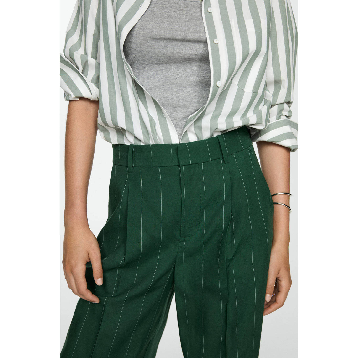 Mango wide leg high waist sweatpant groen