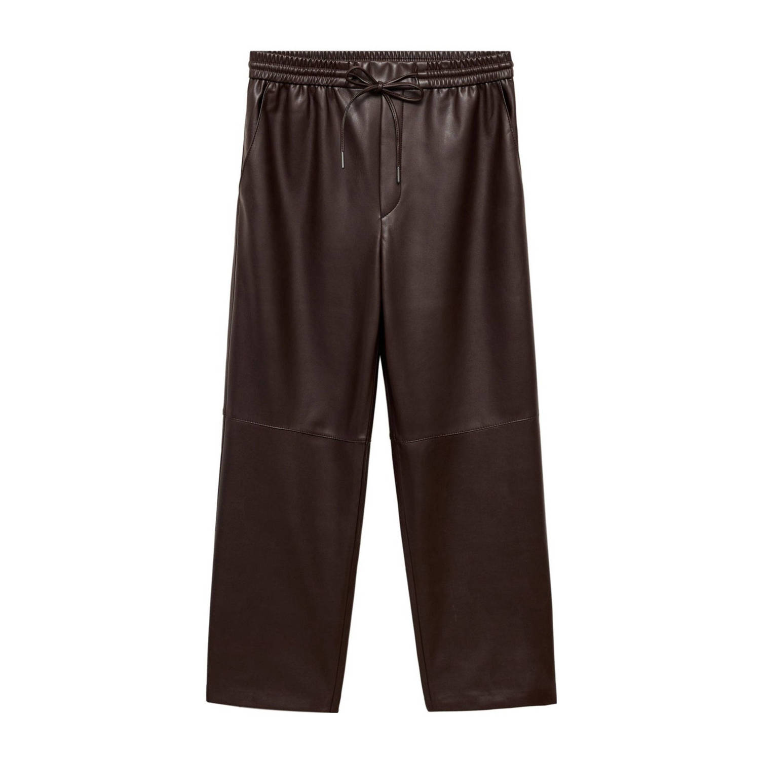 Mango imitatieleren straight fit broek donkerbruin