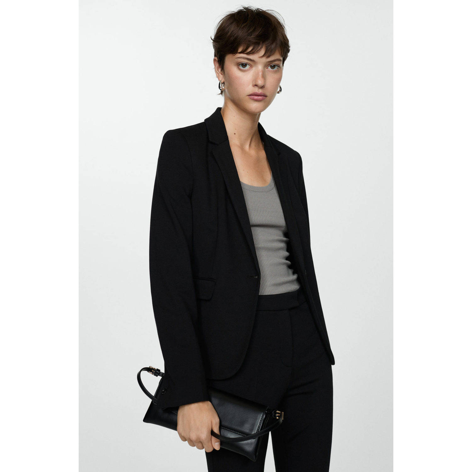 Mango rechtvallende blazer zwart