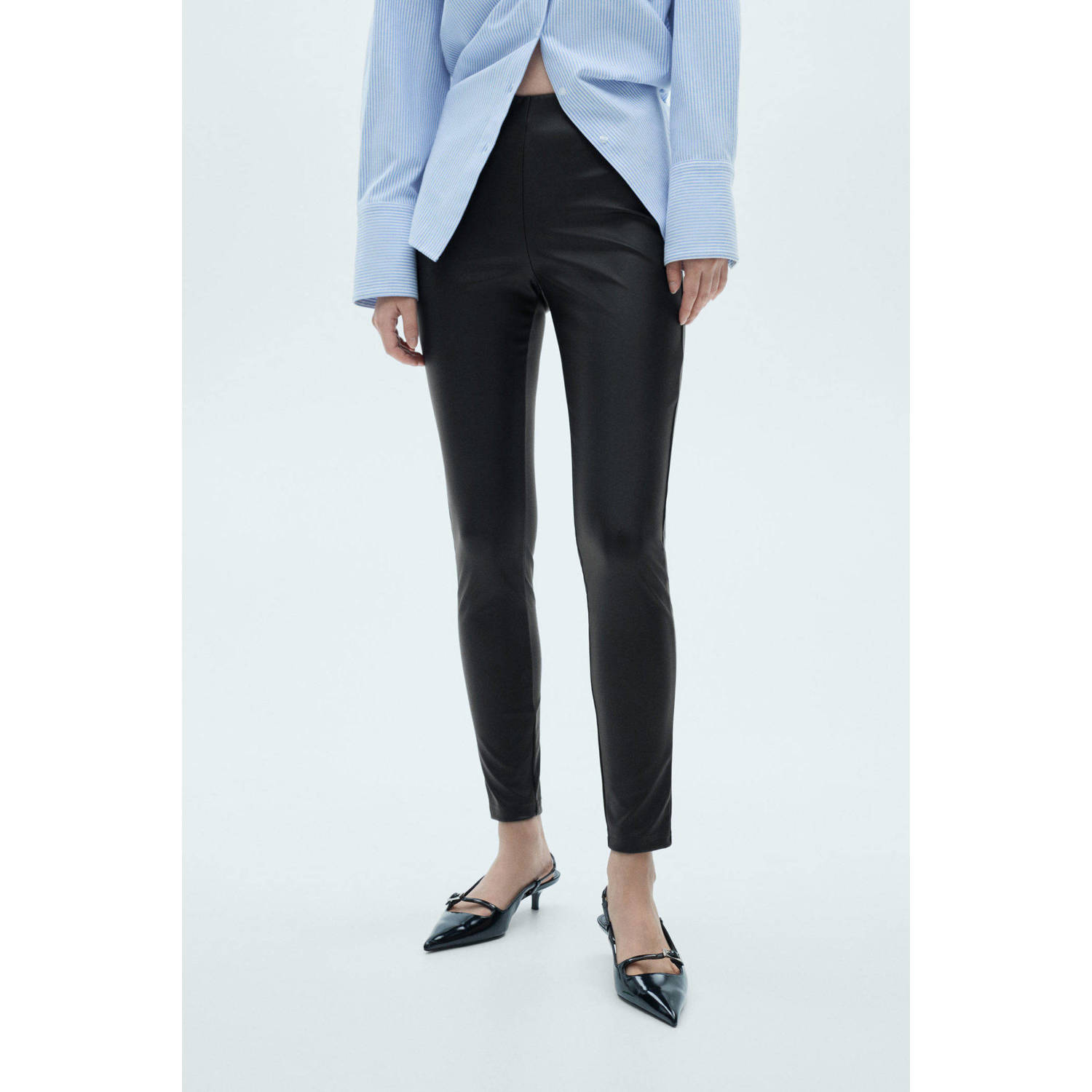 Mango imitatieleren legging zwart