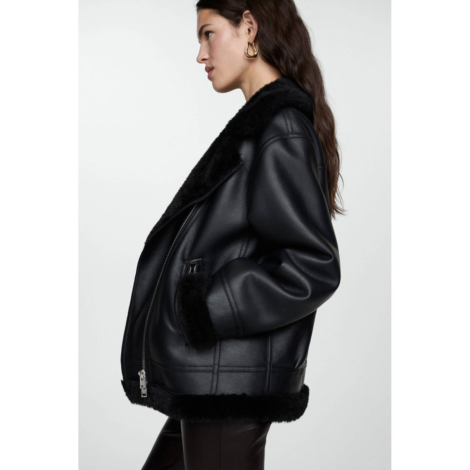 Mango lammy coat winterjas zwart