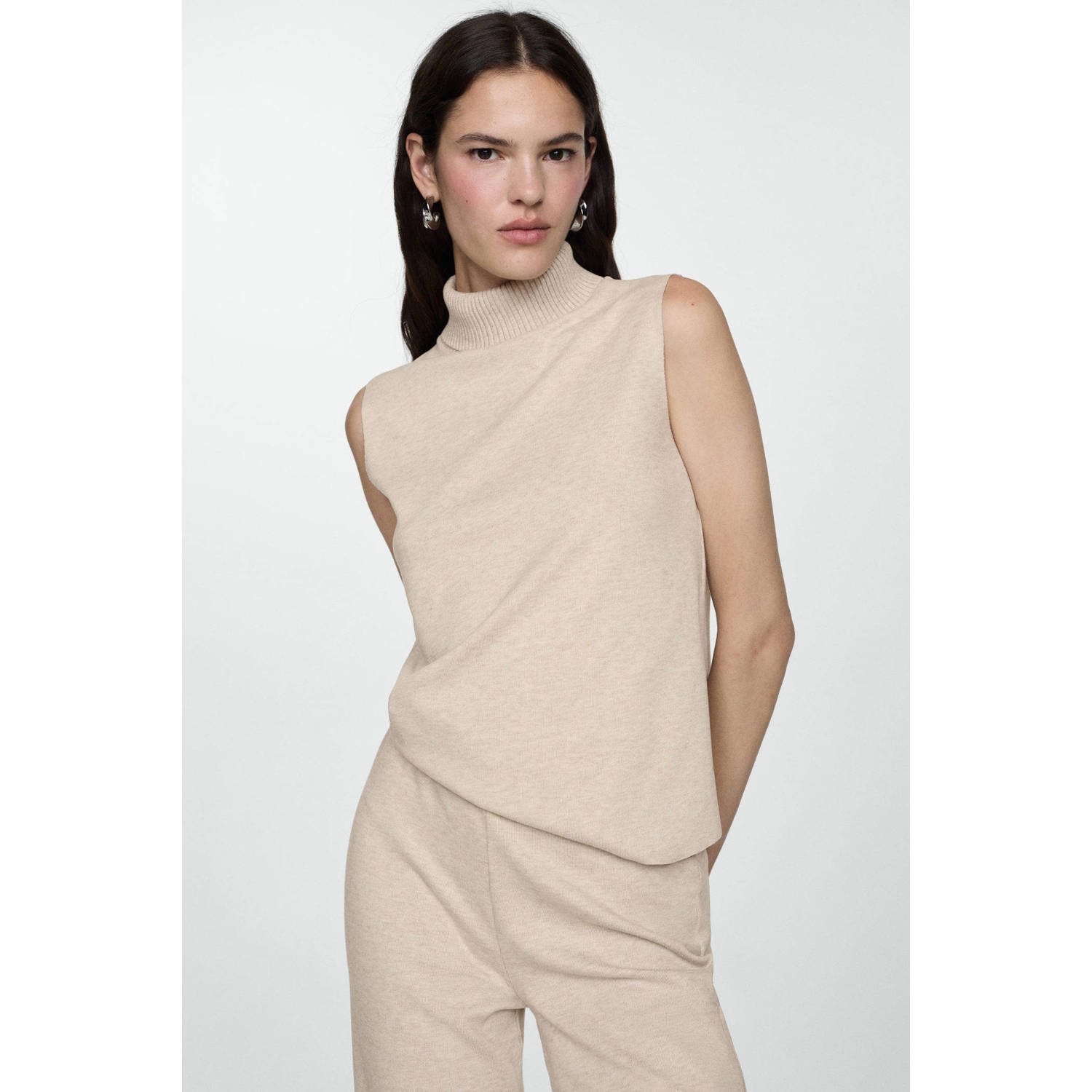 Mango wide leg broek lichtbeige