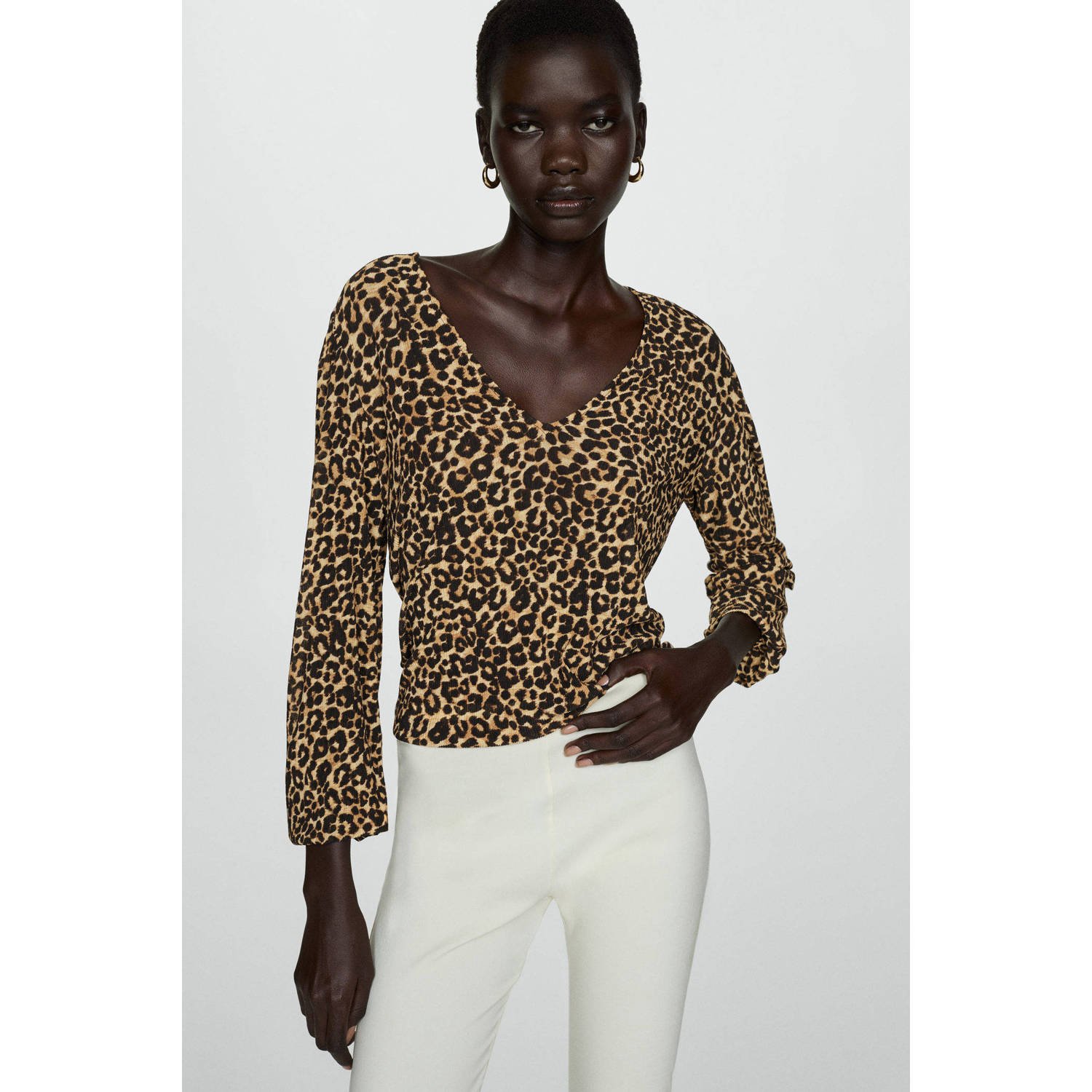 Mango top met panterprint bruin