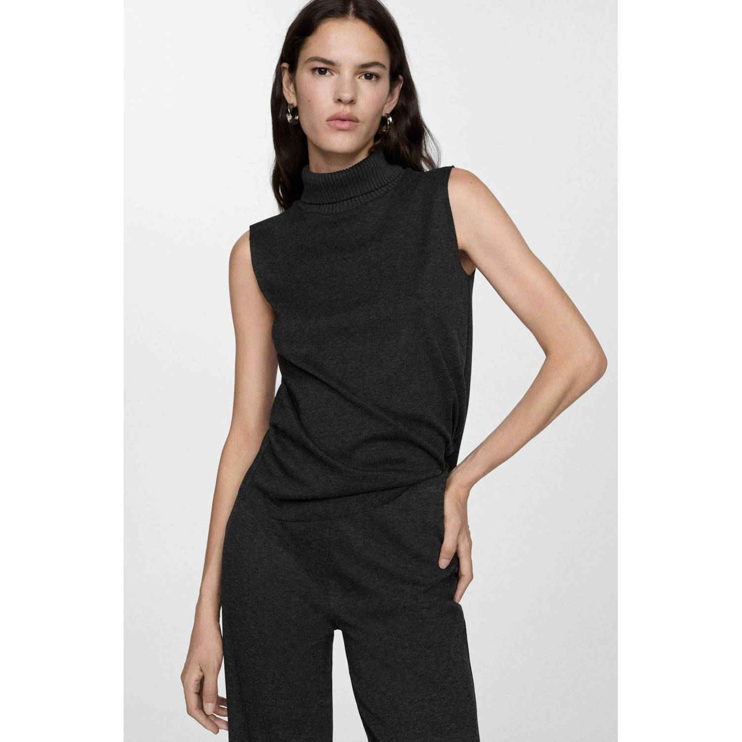 Mango wide leg broek antraciet