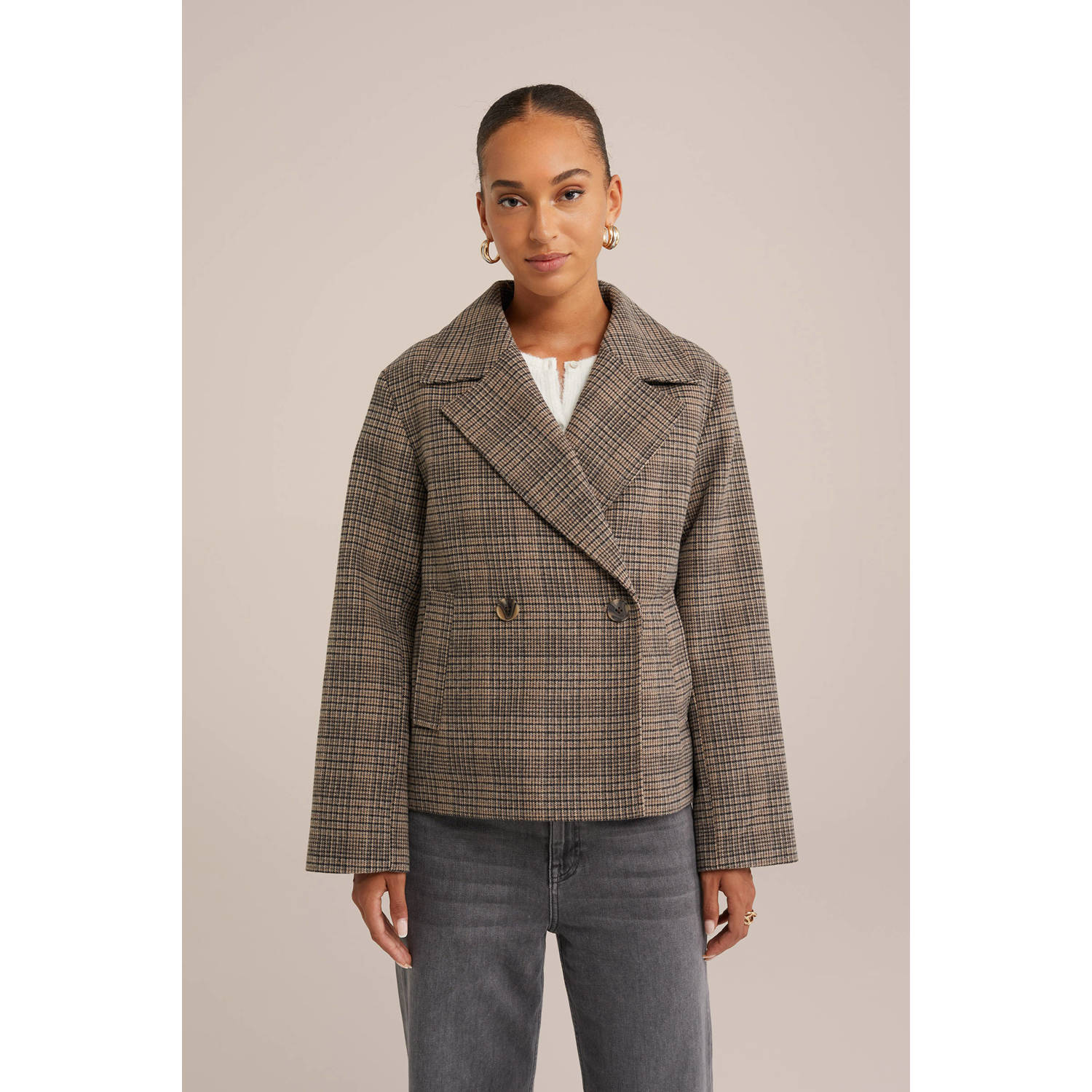 WE Fashion geruite wollen jack bruin