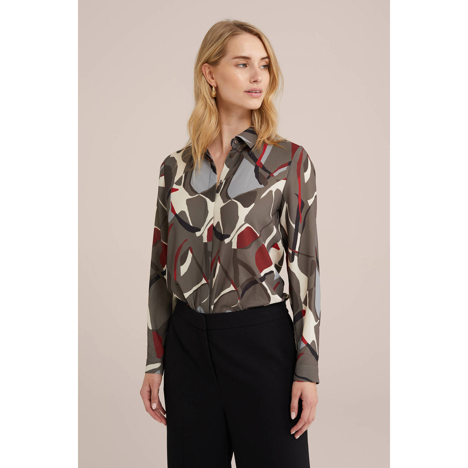 WE Fashion blouse met grafische print grijsgroen rood ecru