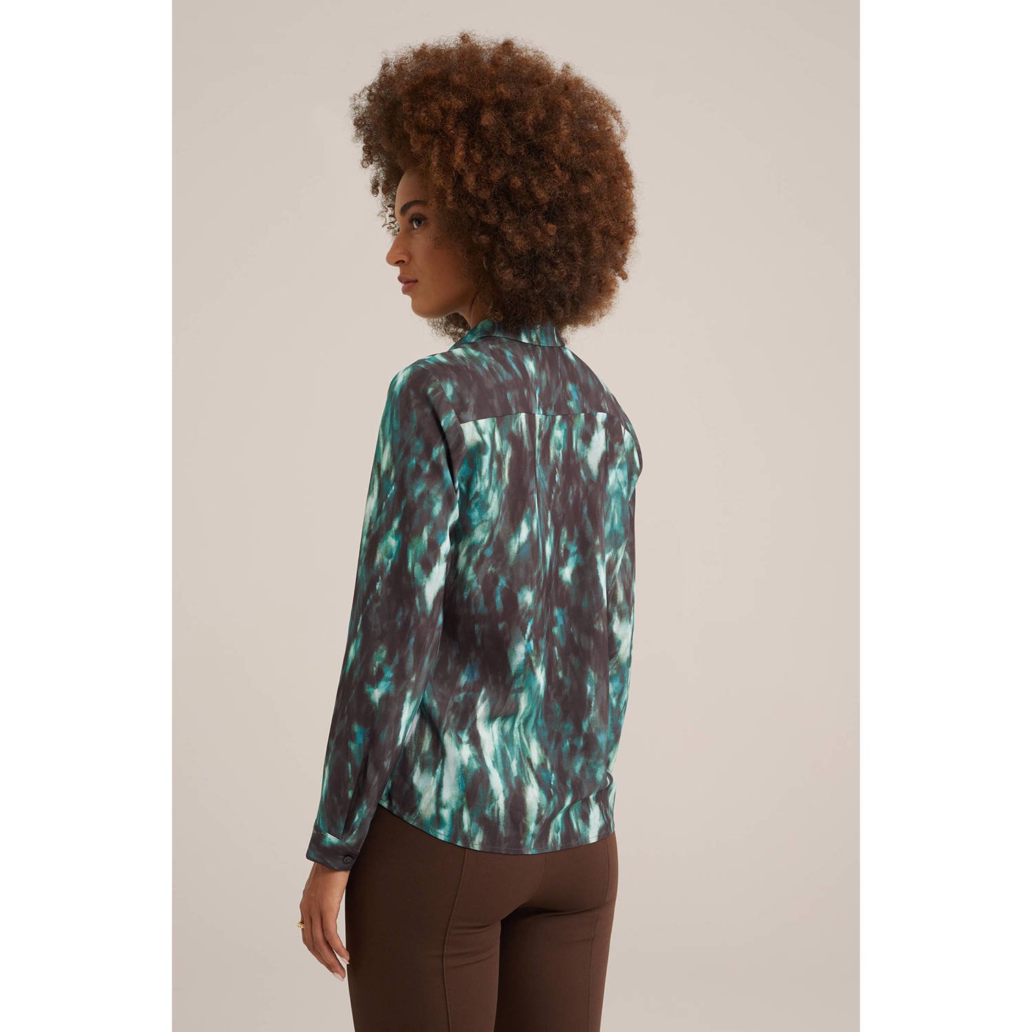 WE Fashion blouse met all over print petrol antraciet wit