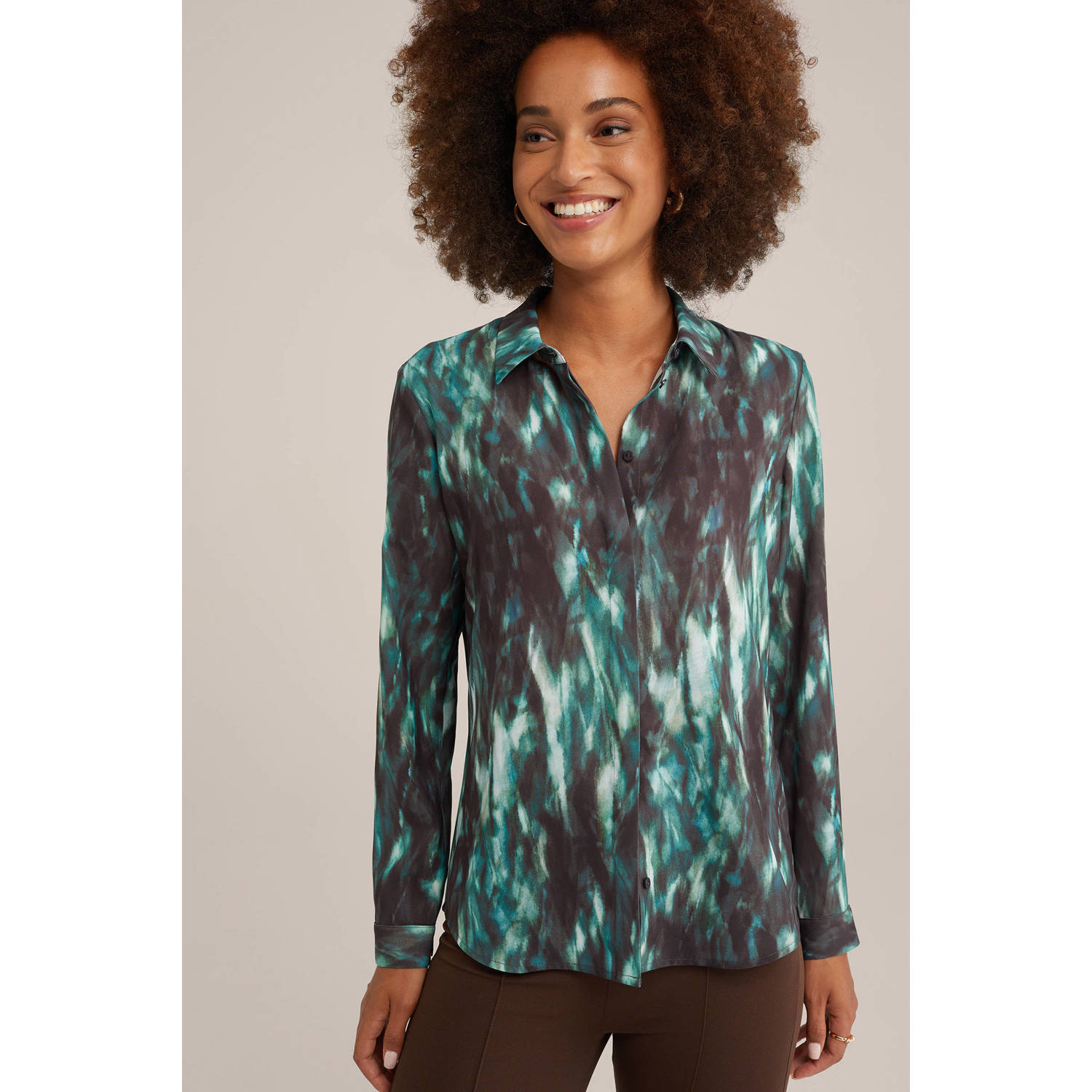 WE Fashion blouse met all over print petrol antraciet wit