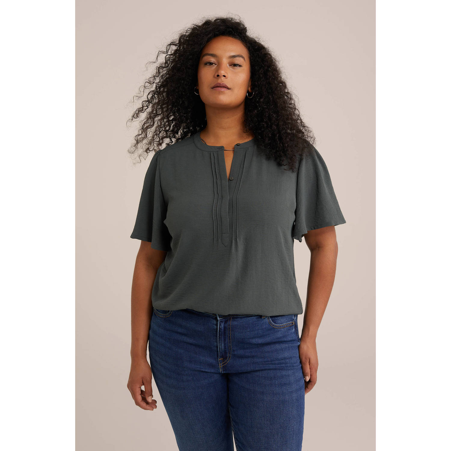 WE Fashion Curve top grijsgroen
