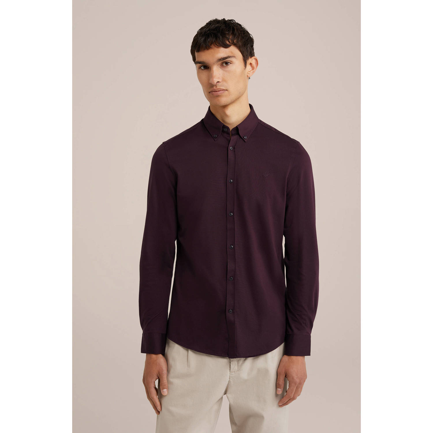 WE Fashion slim fit overhemd Bordeaux