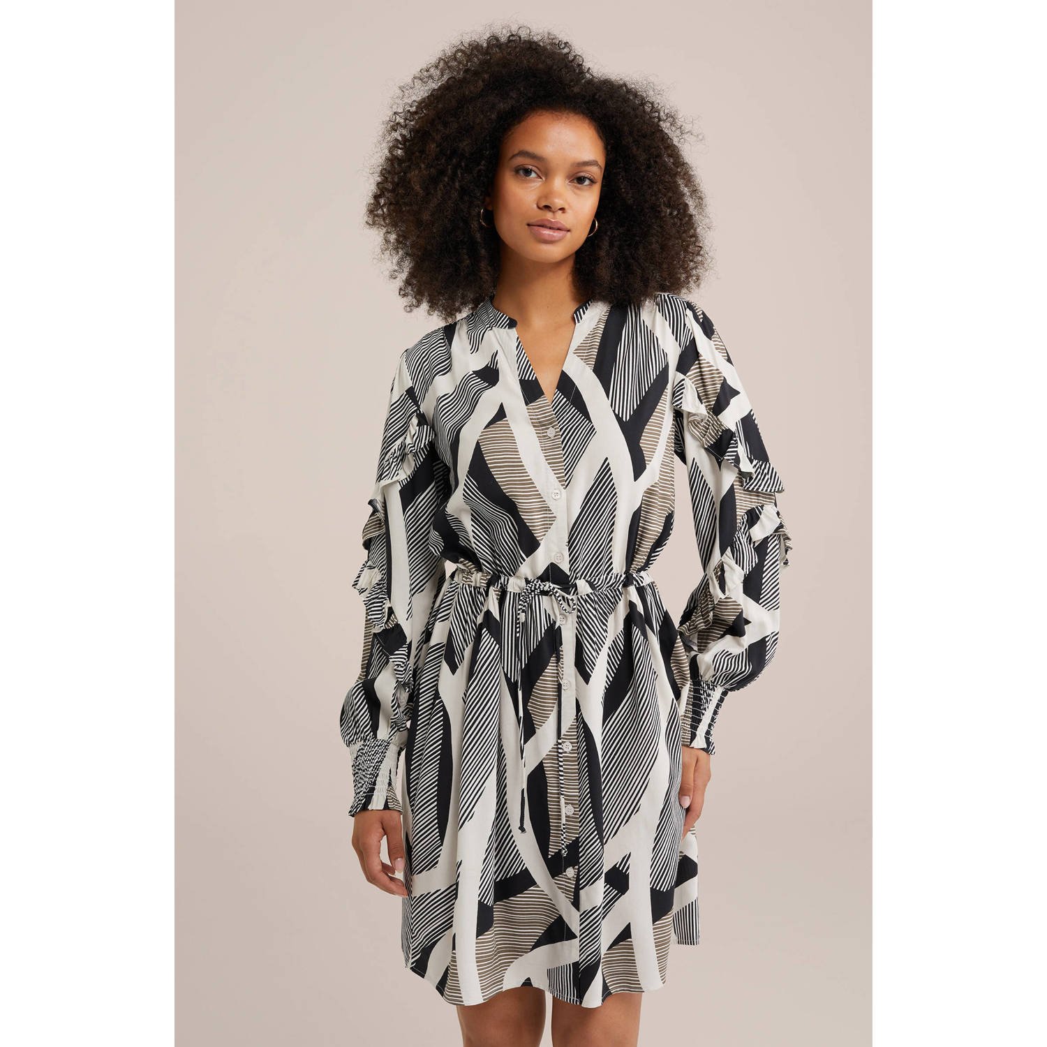 WE Fashion blousejurk met grafische print zwart grijs wit