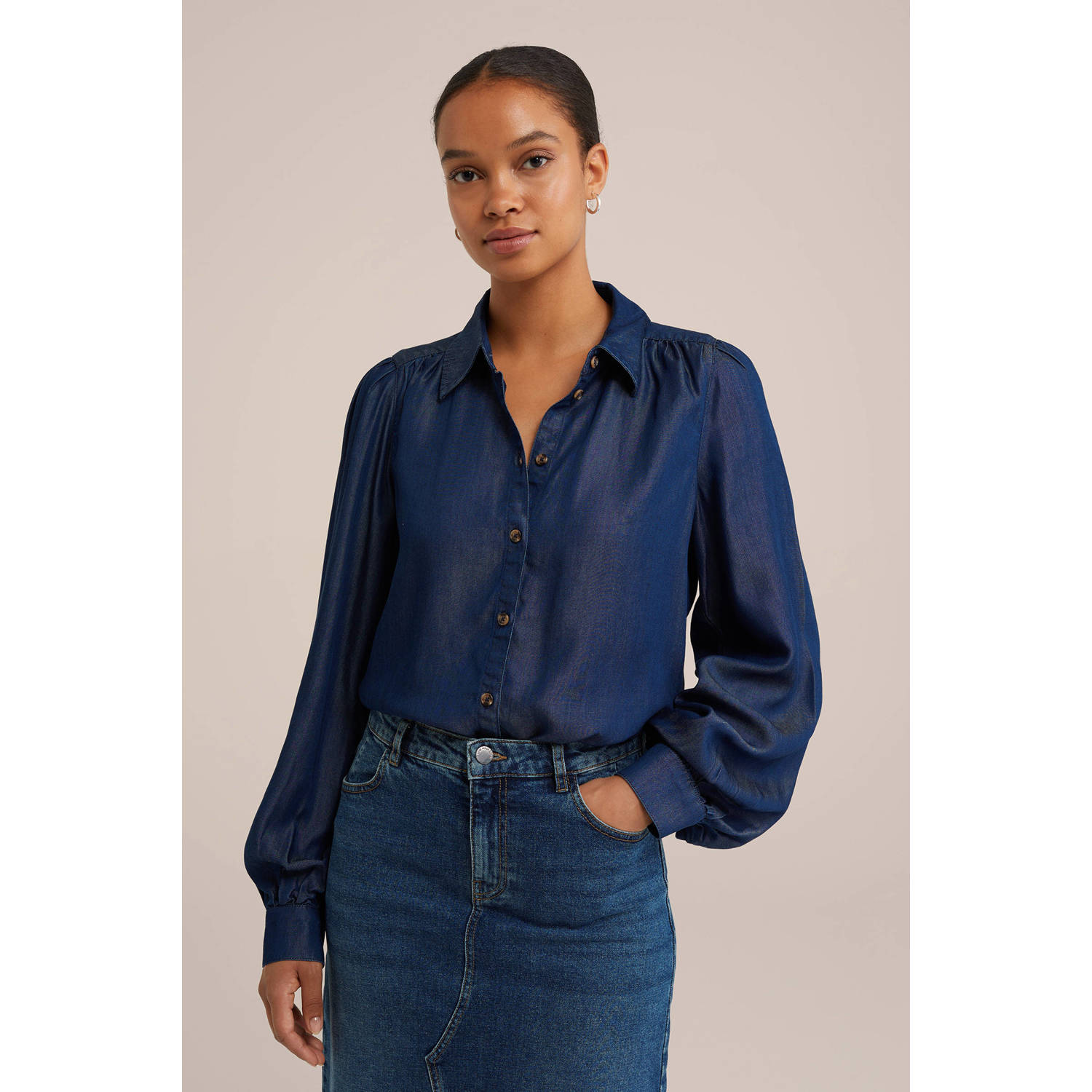 WE Fashion Blue Ridge blouse donkerblauw