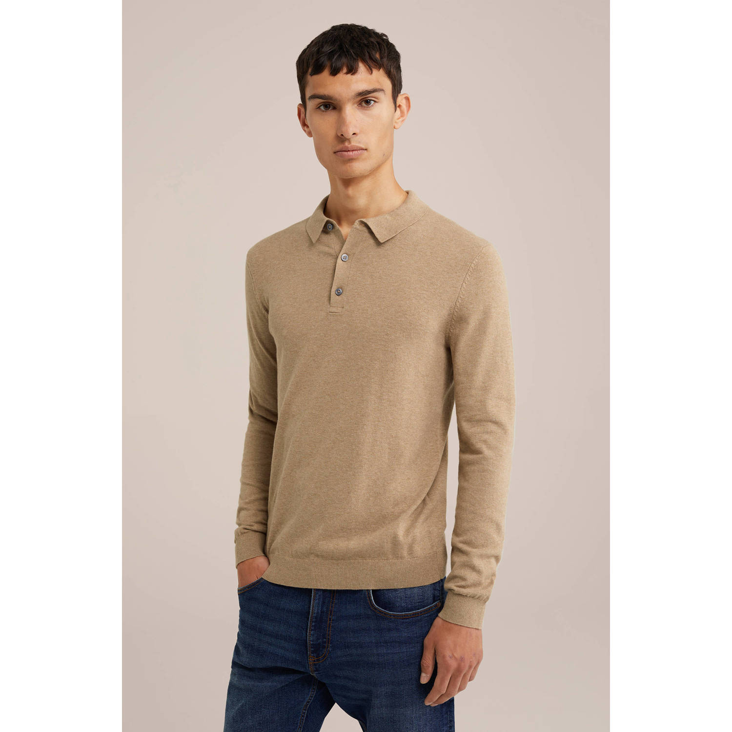 WE Fashion WE Fundamentals regular polo gebreid beige
