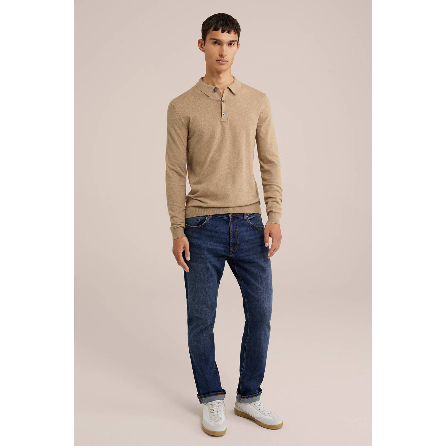 WE Fashion WE Fundamentals regular polo gebreid beige
