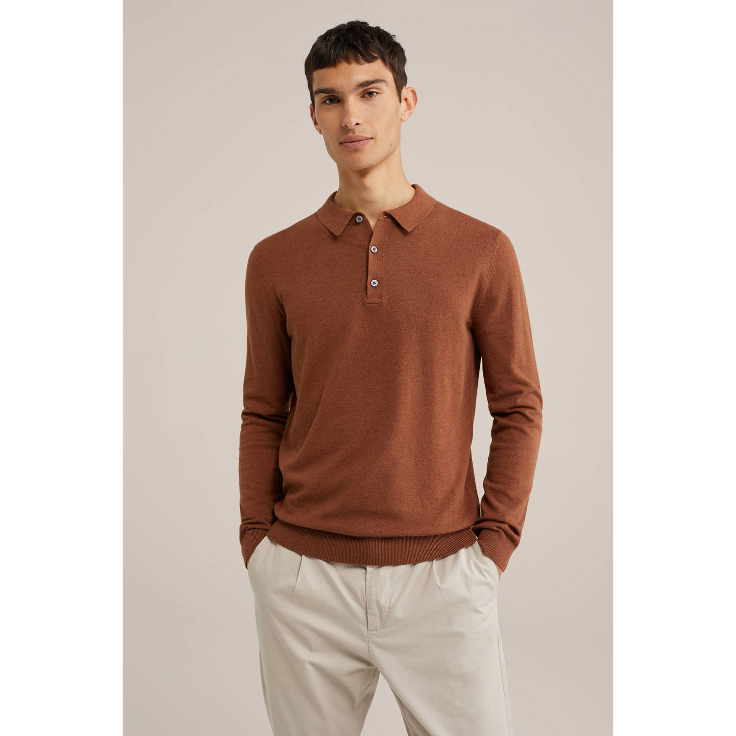 WE Fashion WE Fundamentals regular polo gebreid donkerbruin