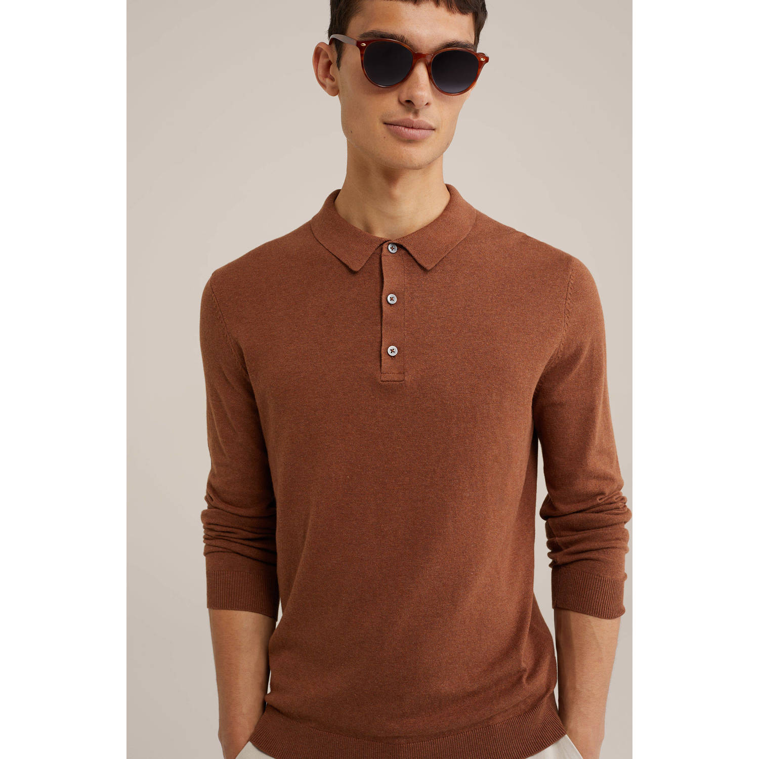 WE Fashion WE Fundamentals regular polo gebreid donkerbruin