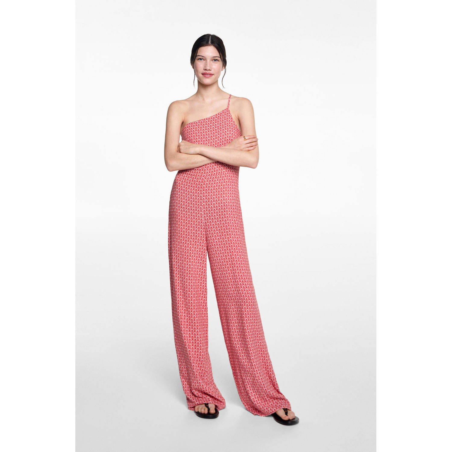 MANGO TEEN jumpsuit met all over print rood lichtroze wit