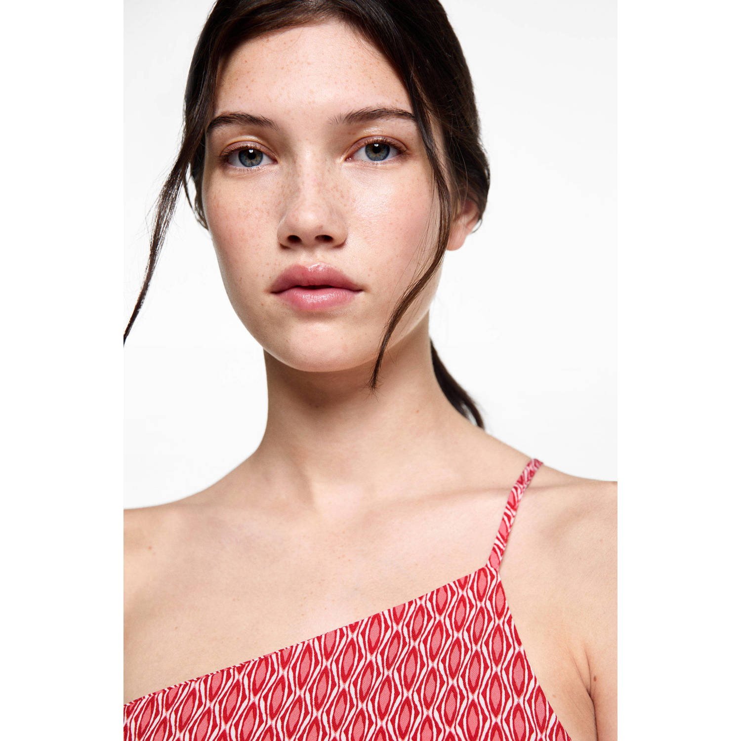 MANGO TEEN jumpsuit met all over print rood lichtroze wit