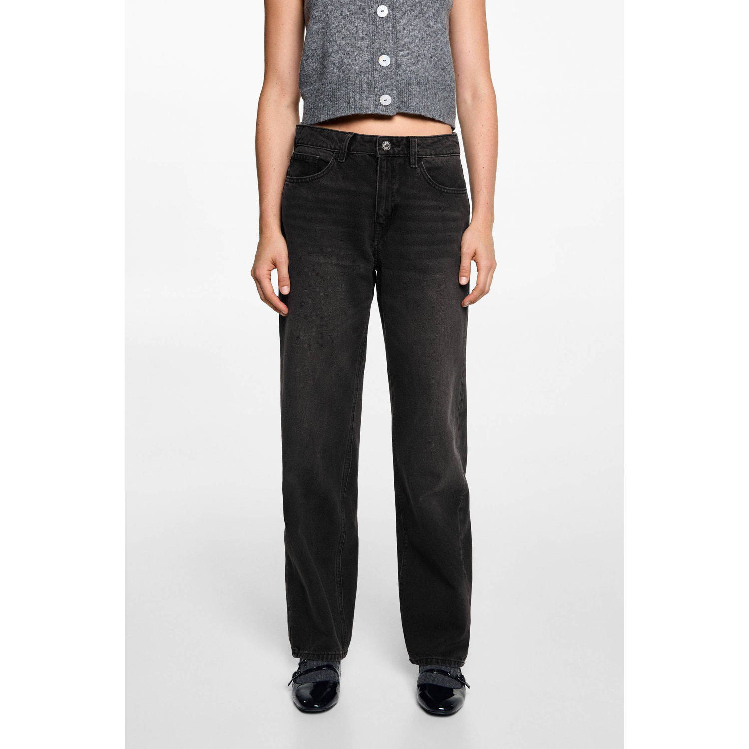 MANGO TEEN high waist straight leg jeans zwart